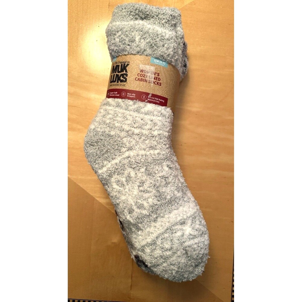 MUK LUKS® NEW Cabin Socks Booties 2 Pairs Size S/M 5-7 Teal Gray Fleece Lined